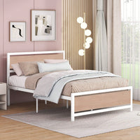 Full Size Platform Bed, Metal And Wood Bed Frame With Headboard And Footboard