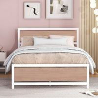 Full Size Platform Bed, Metal And Wood Bed Frame With Headboard And Footboard