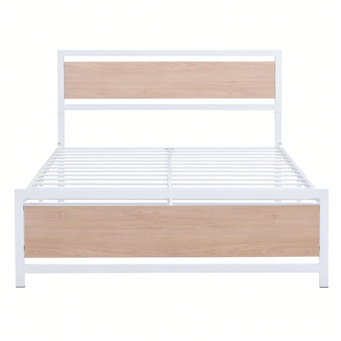 Full Size Platform Bed, Metal And Wood Bed Frame With Headboard And Footboard