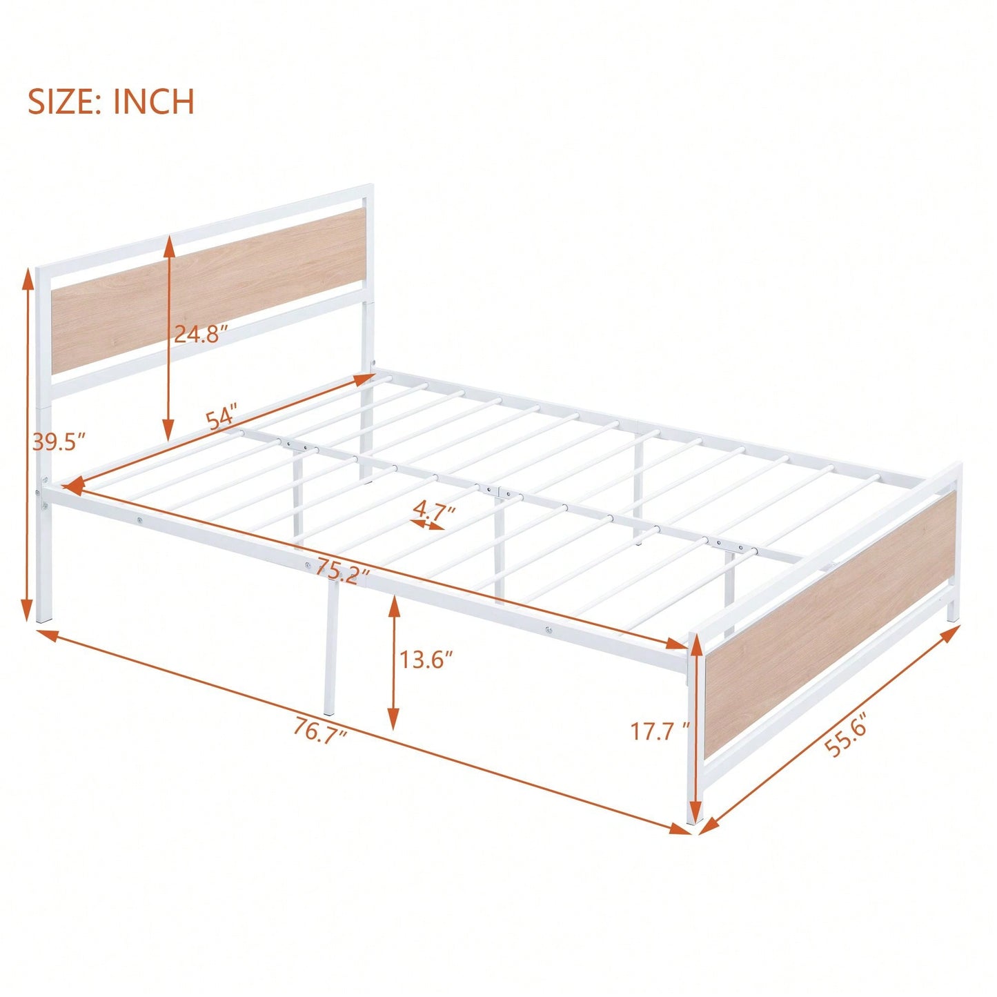 Full Size Platform Bed, Metal And Wood Bed Frame With Headboard And Footboard