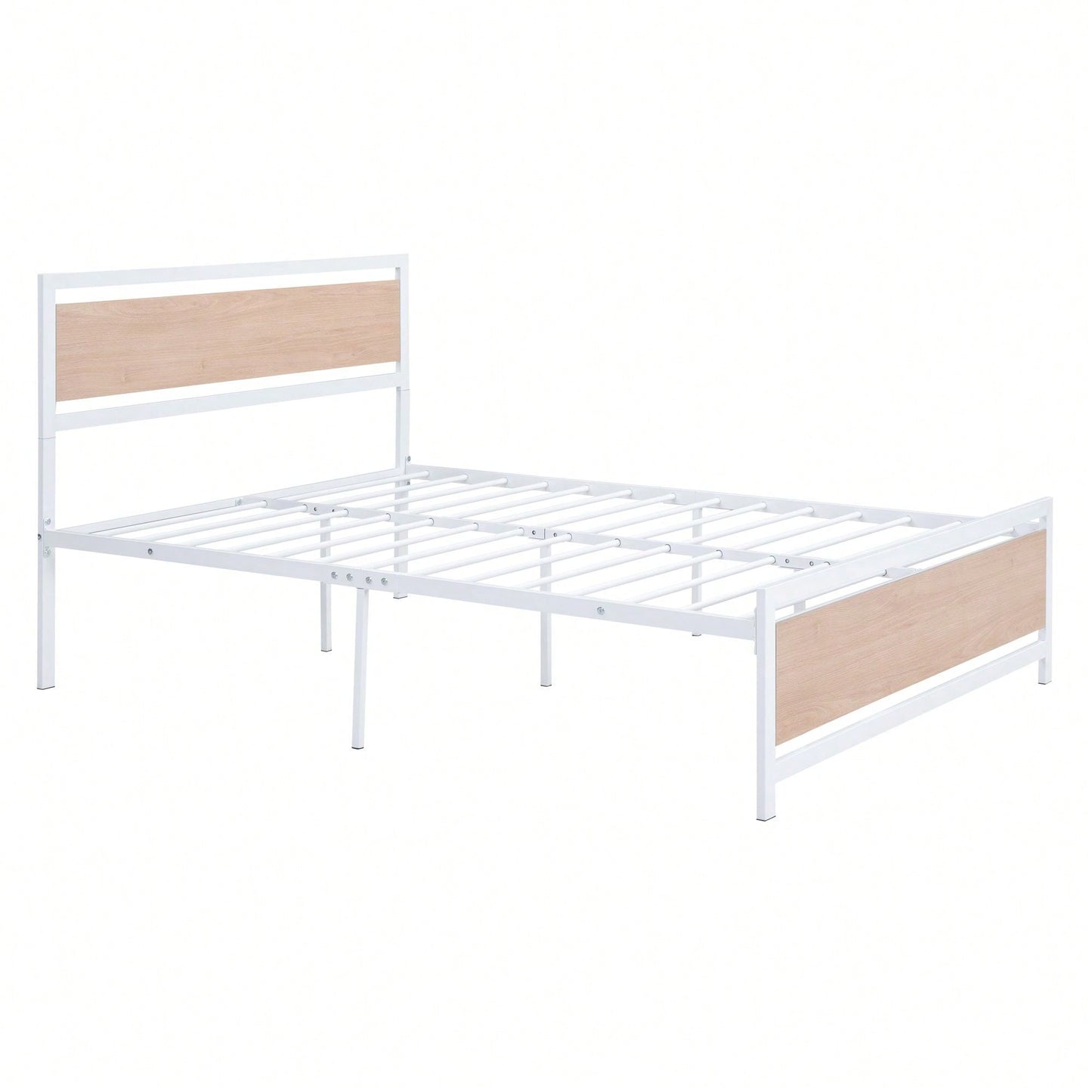 Full Size Platform Bed, Metal And Wood Bed Frame With Headboard And Footboard