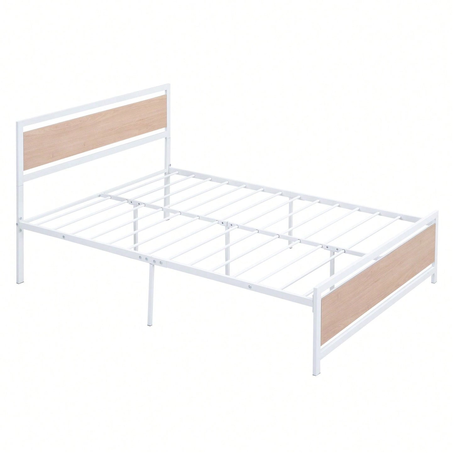 Full Size Platform Bed, Metal And Wood Bed Frame With Headboard And Footboard