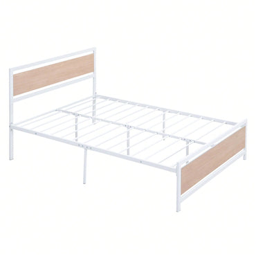 Full Size Platform Bed, Metal And Wood Bed Frame With Headboard And Footboard