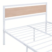 Full Size Platform Bed, Metal And Wood Bed Frame With Headboard And Footboard