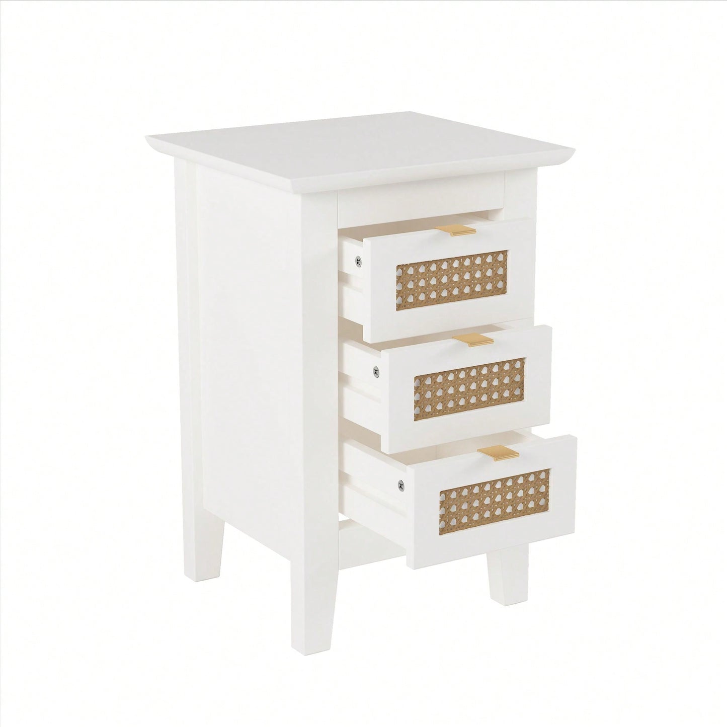 Set Of 2, Rattan-Woven Nightstand With Three Drawers, Exquisite Elegance For Bedroom