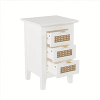 Set Of 2, Rattan-Woven Nightstand With Three Drawers, Exquisite Elegance For Bedroom