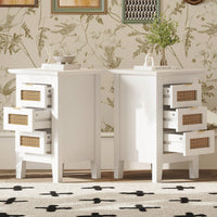 Set Of 2, Rattan-Woven Nightstand With Three Drawers, Exquisite Elegance For Bedroom