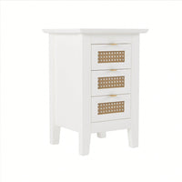 Set Of 2, Rattan-Woven Nightstand With Three Drawers, Exquisite Elegance For Bedroom