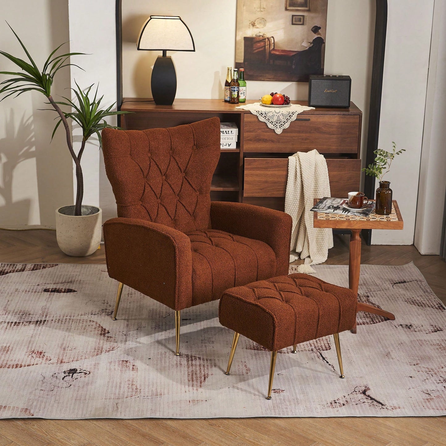 Modern Accent Chair With Ottoman, Comfy Armchair For Living Room, Bedroom, Apartment, Office