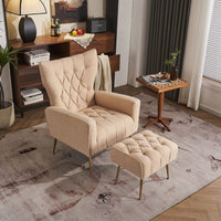 Modern Accent Chair With Ottoman, Comfy Armchair For Living Room, Bedroom, Apartment, Office