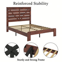 Full Bed Frame Headboard And Charging Station, Wood Platform Bed, Sturdy And No Noise, No Box Spring Needed, Vintage Brown