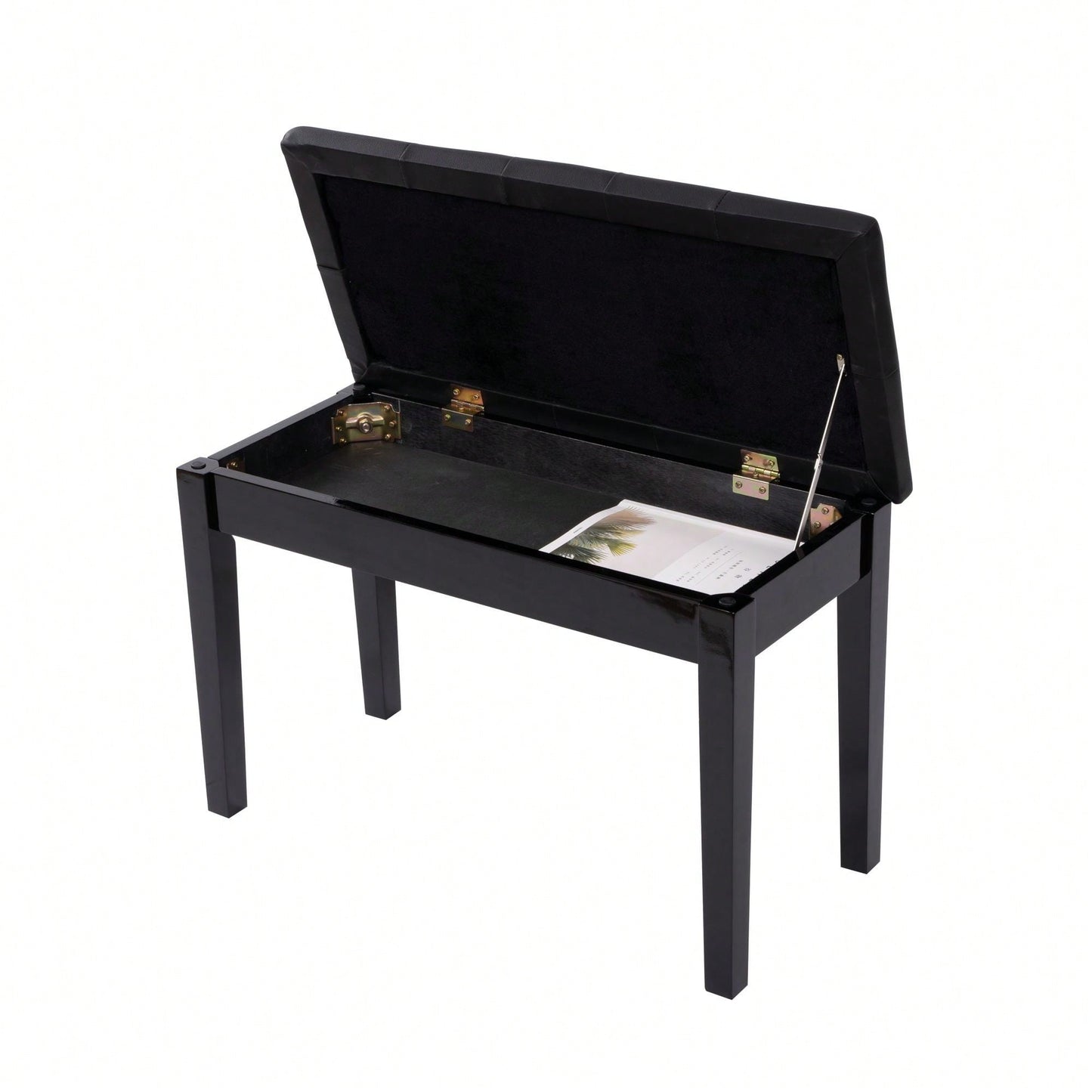 Piano Bench With Padded Cushion And Music Book Storage Compartment, Duet Wooden Seat,Load 440lb