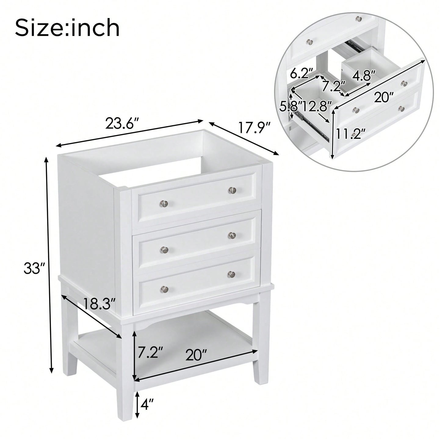 24" Bathroom Vanity Without Sink, Solid Wood Frame, Bathroom Storage Cabinet With Drawer And Open Shelf