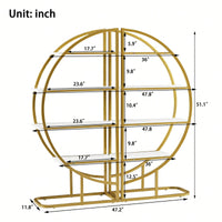 Four Tiers Home Office Open Bookshelf, Round Shape, Different Placement Ways, MDF Board, Gold Metal Frame