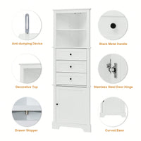 White Triangle Tall Cabinet With 3 Drawers And Adjustable Shelves For Bathroom, Kitchen Or Living Room