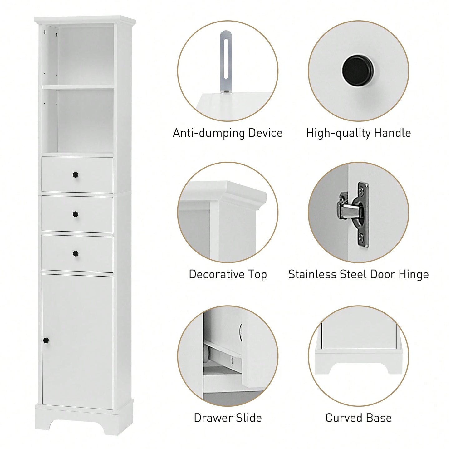 Tall Bathroom Cabinet, Freestanding Storage Cabinet With 3 Drawers And Adjustable Shelf