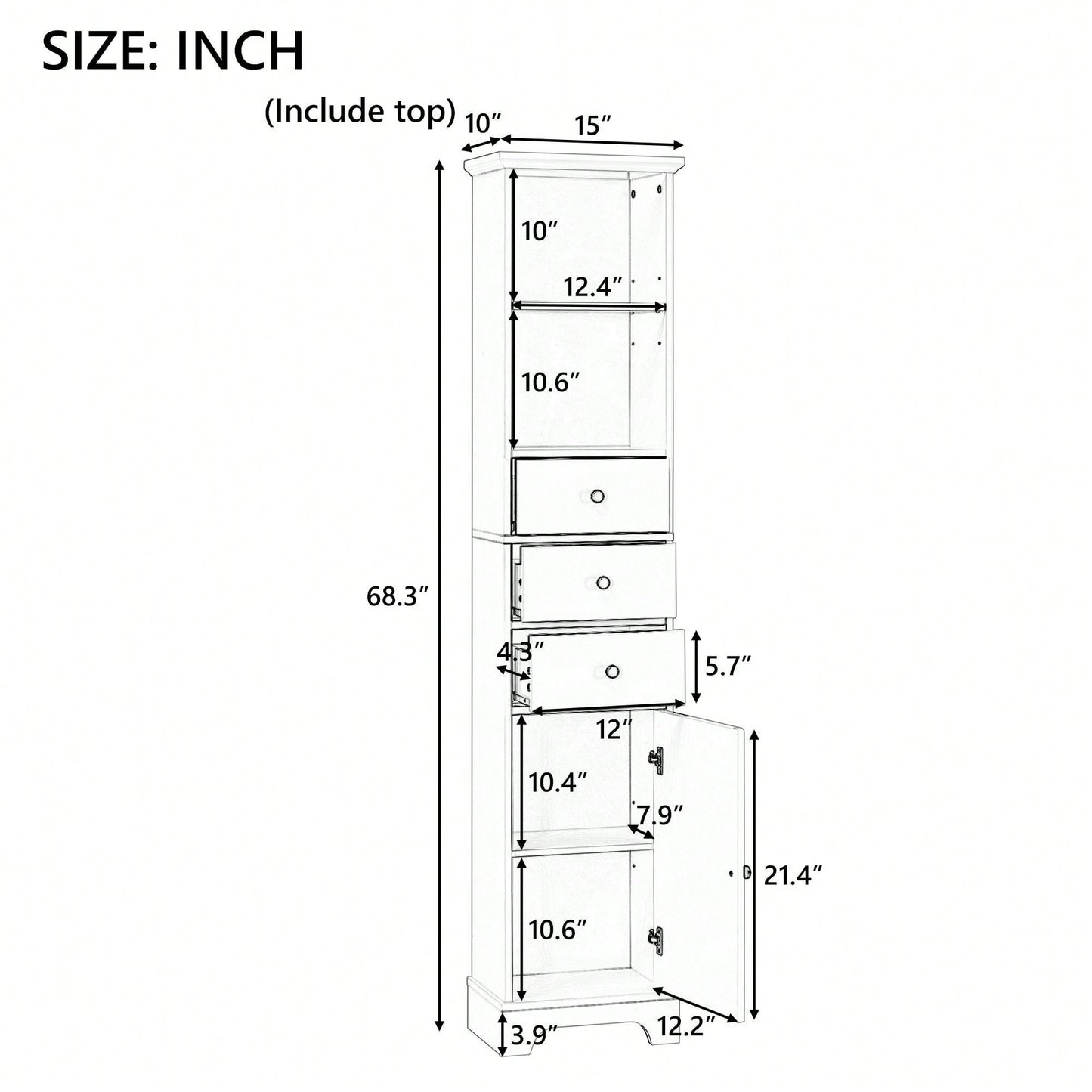 Tall Bathroom Cabinet, Freestanding Storage Cabinet With 3 Drawers And Adjustable Shelf