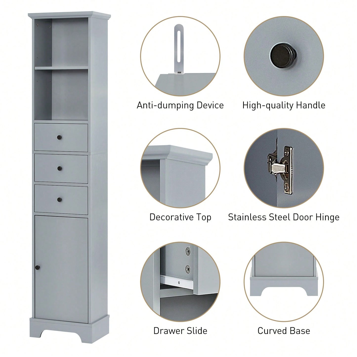 Tall Bathroom Cabinet, Freestanding Storage Cabinet With 3 Drawers And Adjustable Shelf