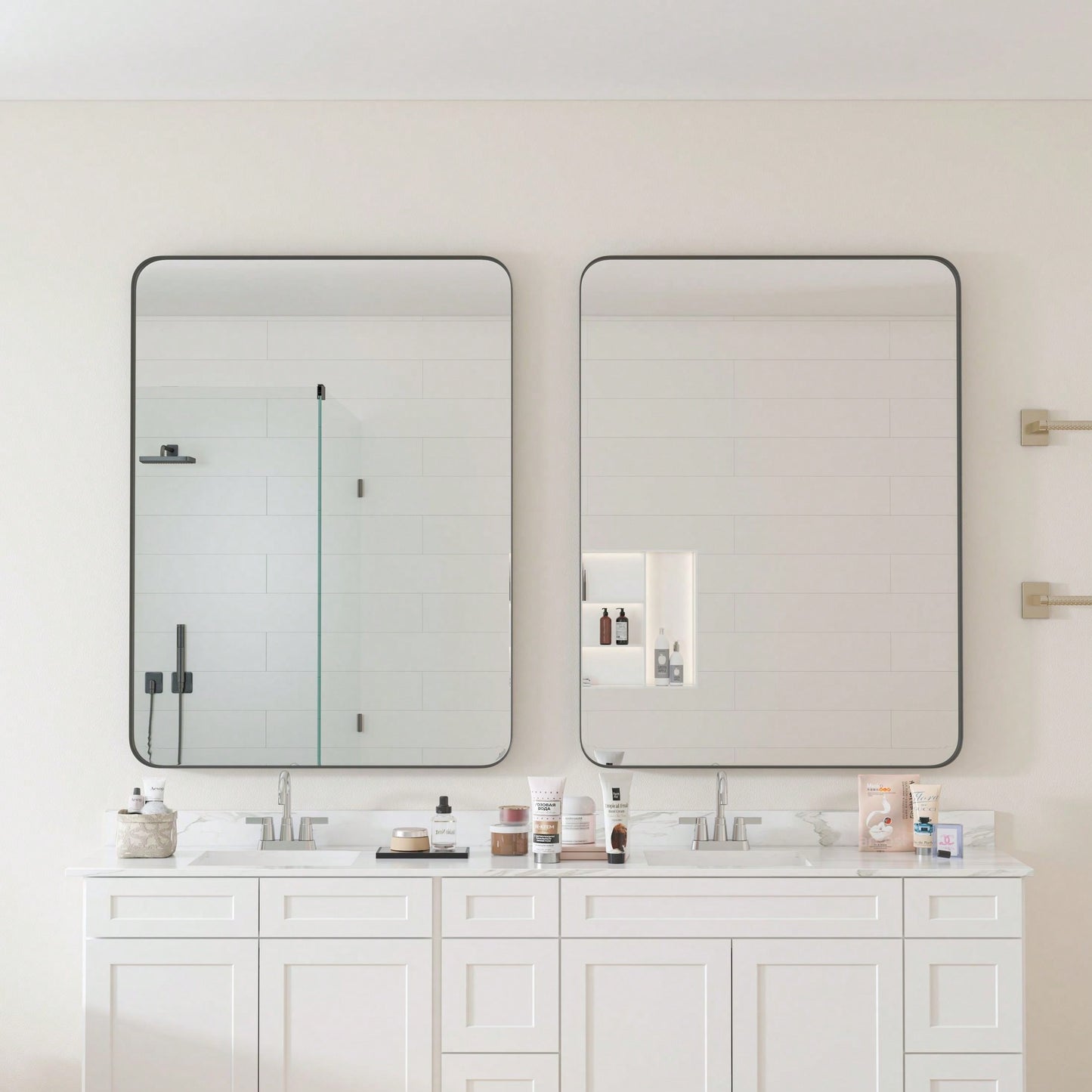 30x40 Inch Wall Mounted Black Rectangular Mirror Metal Framed Mirror For Bathroom, Living Room, Bedroom Wall Decor