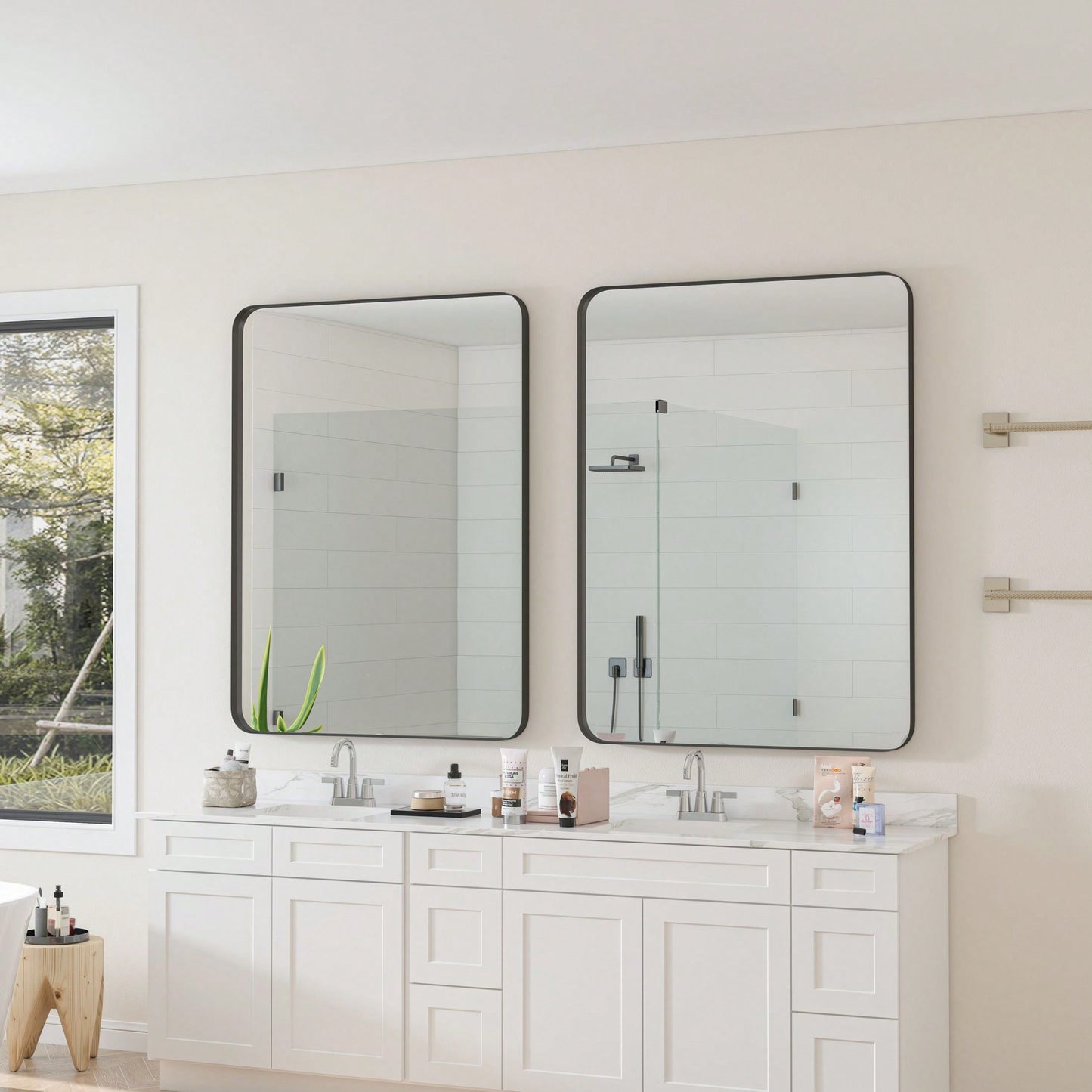 30x40 Inch Wall Mounted Black Rectangular Mirror Metal Framed Mirror For Bathroom, Living Room, Bedroom Wall Decor