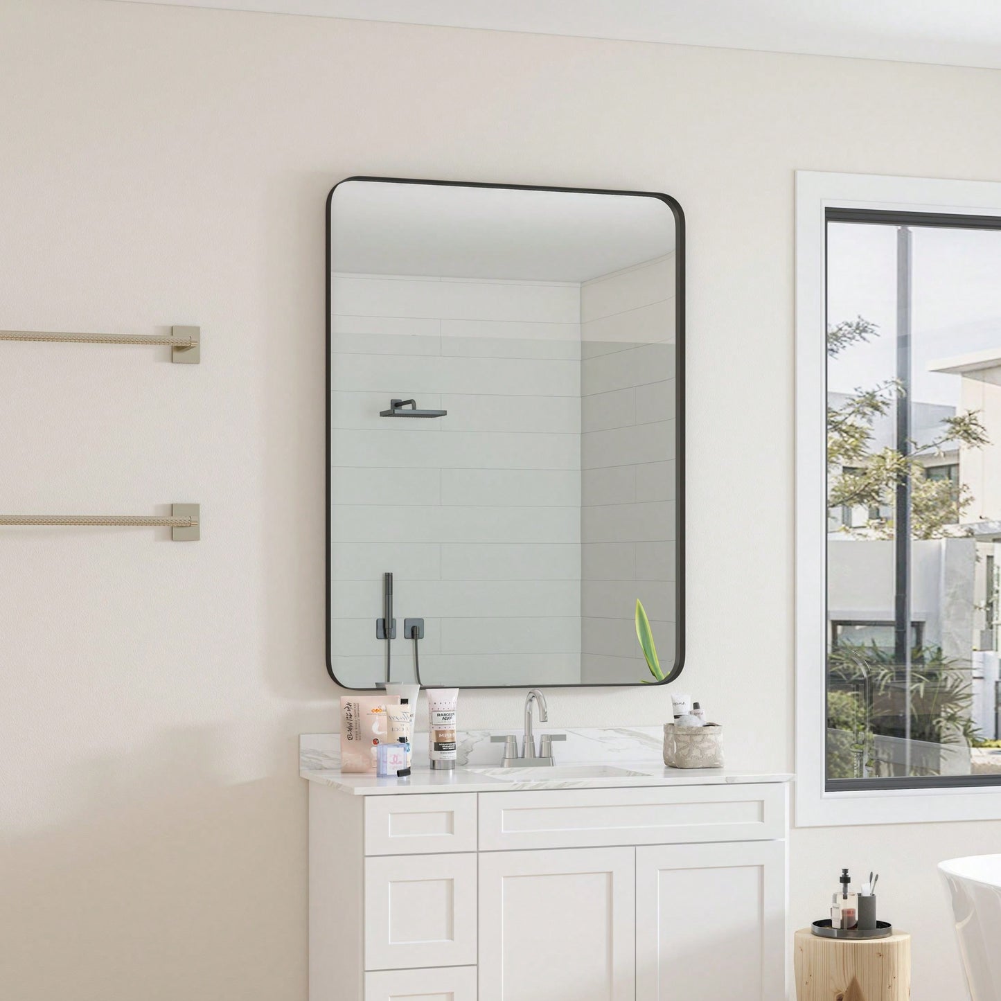 30x40 Inch Wall Mounted Black Rectangular Mirror Metal Framed Mirror For Bathroom, Living Room, Bedroom Wall Decor