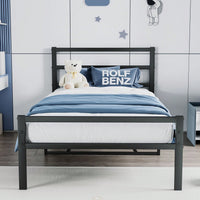 Metal Twin Size Platform Bed Frame With Headboard, Sturdy Metal Frame, No Box Spring Needed