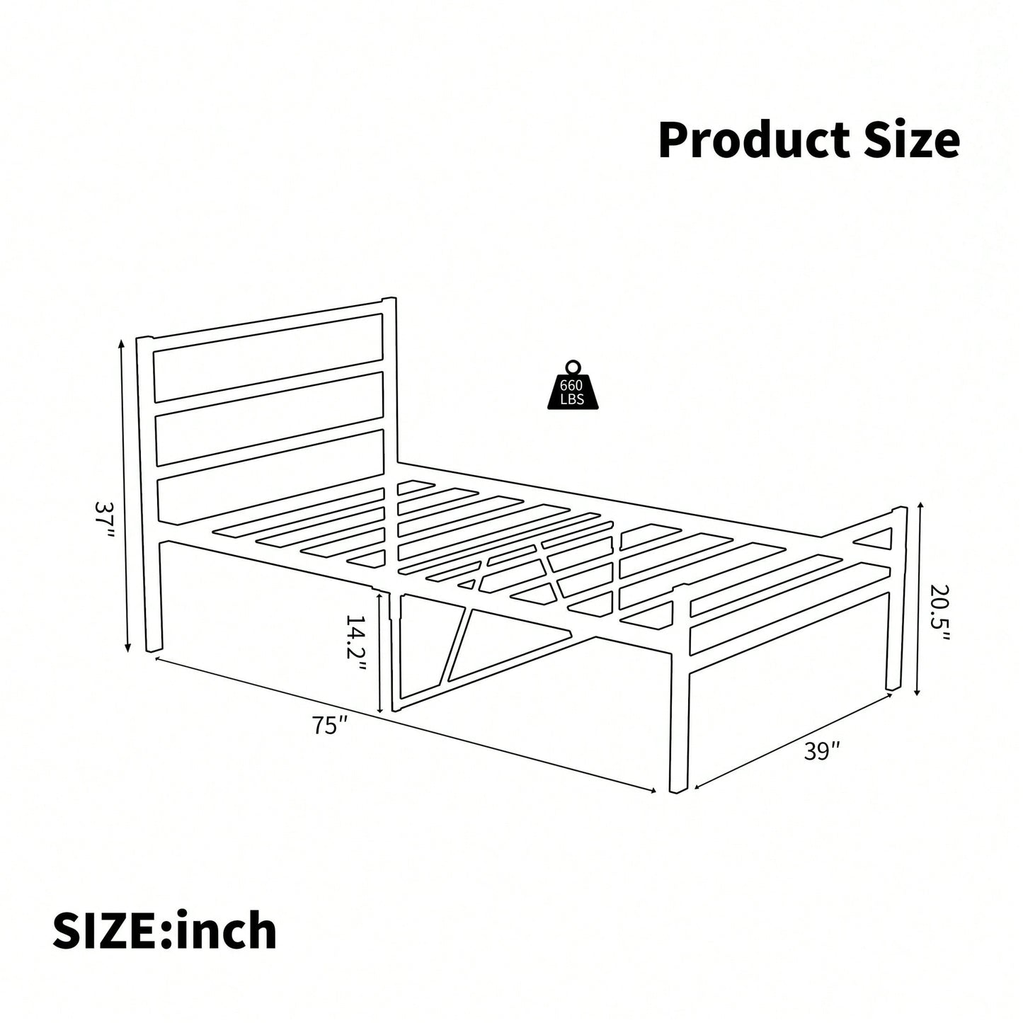 Metal Twin Size Platform Bed Frame With Headboard, Sturdy Metal Frame, No Box Spring Needed