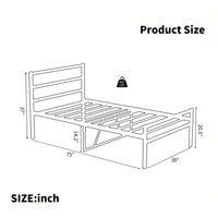 Metal Twin Size Platform Bed Frame With Headboard, Sturdy Metal Frame, No Box Spring Needed