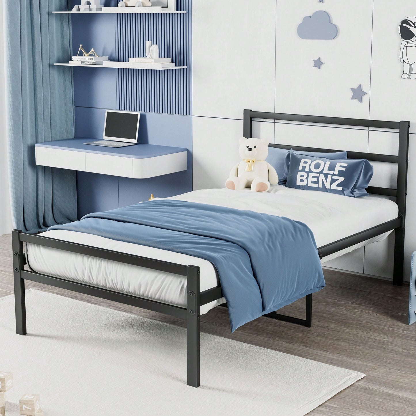 Metal Twin Size Platform Bed Frame With Headboard, Sturdy Metal Frame, No Box Spring Needed