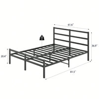 Metal Queen Size Platform Bed Frame With Headboard, Sturdy Metal Frame, No Box Spring Needed