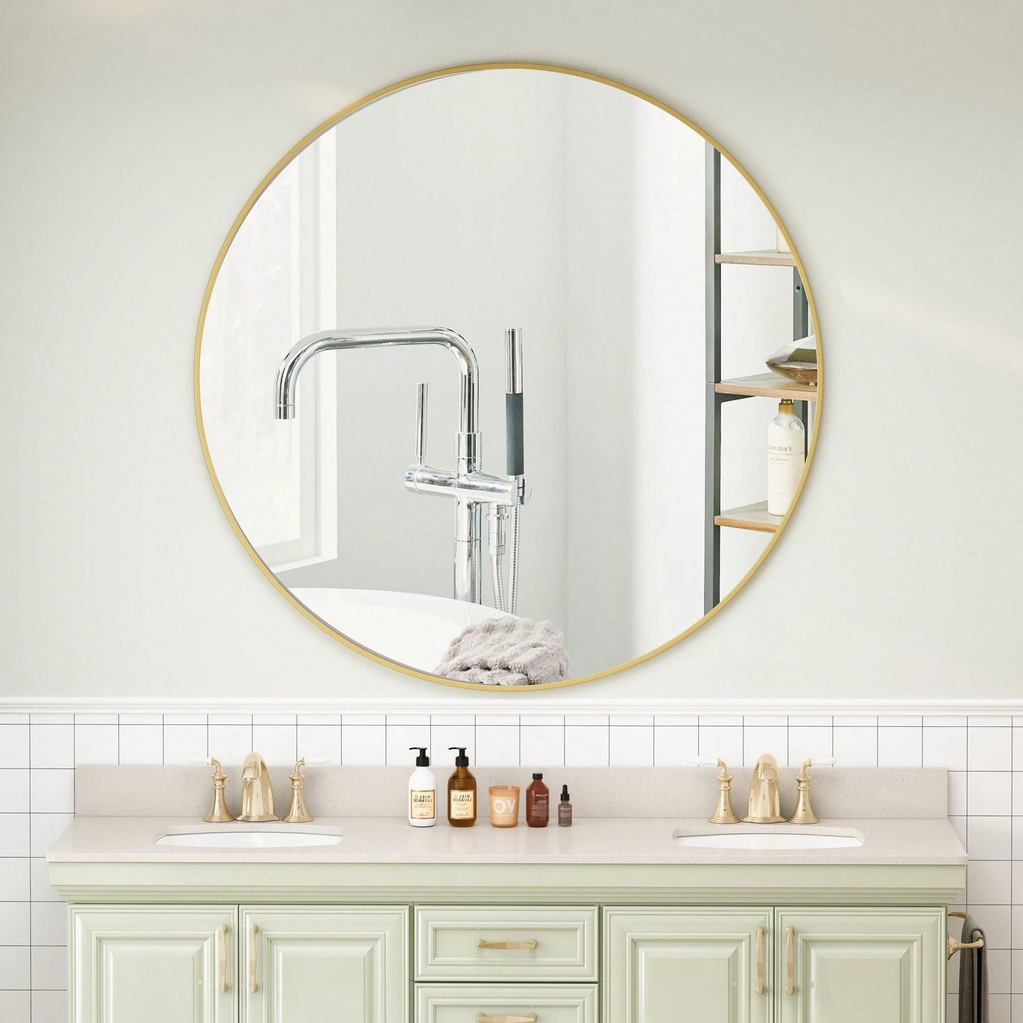 42" Wall Mounted Black Circular Mirror Metal Framed Mirror
