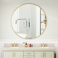 42" Wall Mounted Black Circular Mirror Metal Framed Mirror