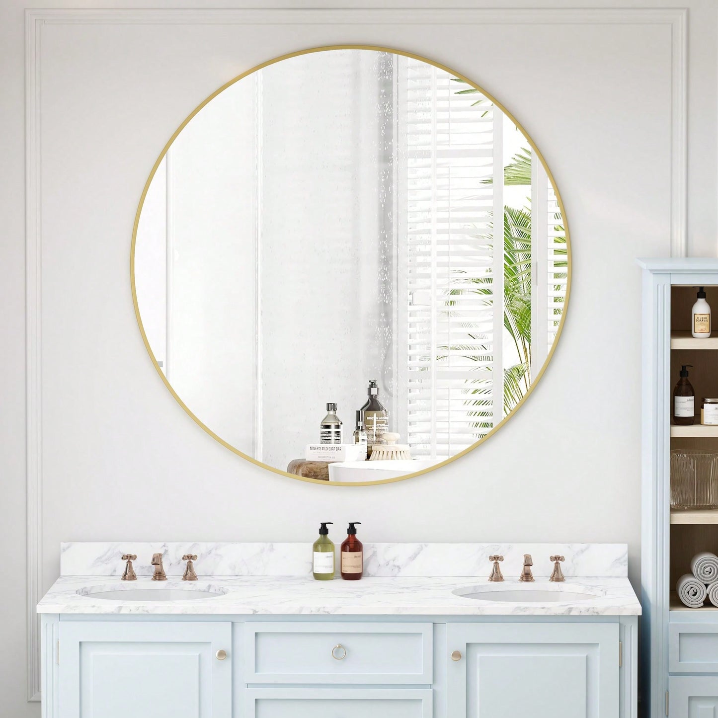 42" Wall Mounted Black Circular Mirror Metal Framed Mirror