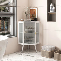 22.25" Floor Coner Cabinet With Tempered Glass Door & Storage Shelves For Bathroom, Living Room, Bedroom