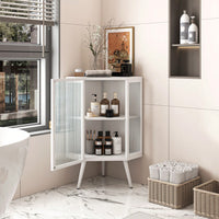 22.25" Floor Coner Cabinet With Tempered Glass Door & Storage Shelves For Bathroom, Living Room, Bedroom