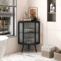 22.25" Floor Coner Cabinet With Tempered Glass Door & Storage Shelves For Bathroom, Living Room, Bedroom