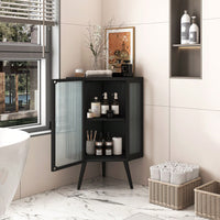 22.25" Floor Coner Cabinet With Tempered Glass Door & Storage Shelves For Bathroom, Living Room, Bedroom