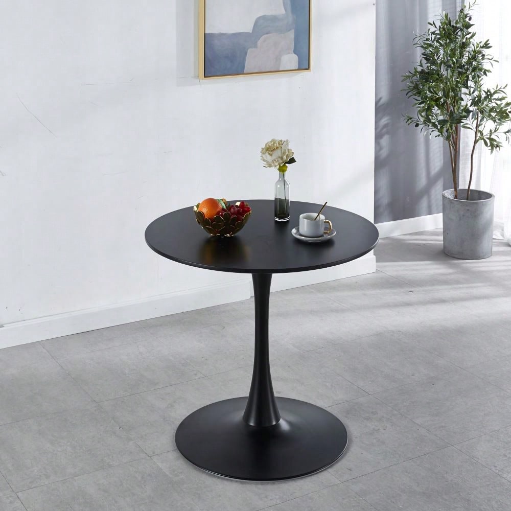 Mid-Century Black Tulip Dining Table 31.5 Inch Round MDF Top for 2-4 People Pedestal Coffee Table