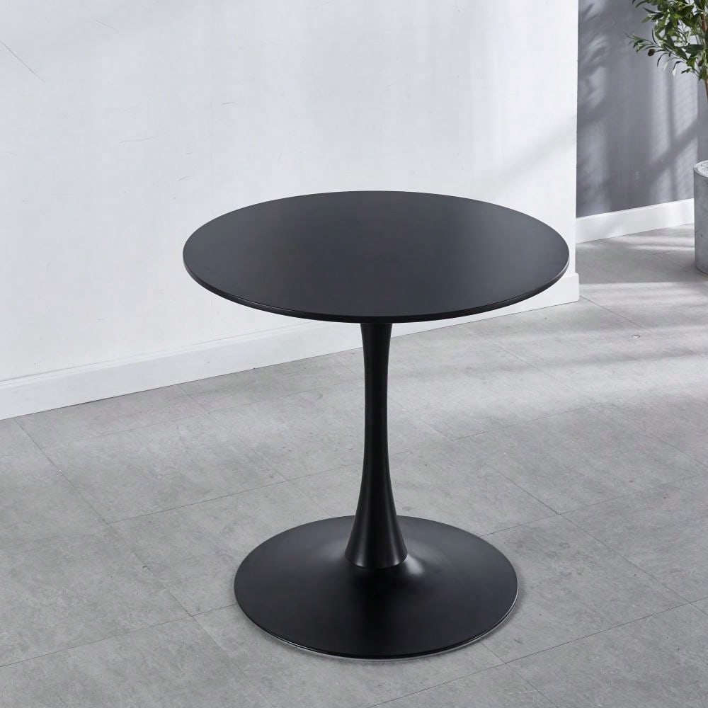 Mid-Century Black Tulip Dining Table 31.5 Inch Round MDF Top for 2-4 People Pedestal Coffee Table