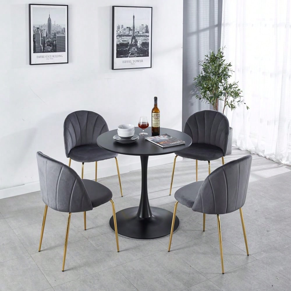 Mid-Century Black Tulip Dining Table 31.5 Inch Round MDF Top for 2-4 People Pedestal Coffee Table