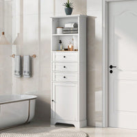 Tall Storage Cabinet With 3 Drawers And Adjustable Shelves For Bathroom, Kitchen And Living Room