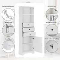 Tall Storage Cabinet With 3 Drawers And Adjustable Shelves For Bathroom, Kitchen And Living Room