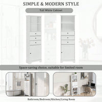 Tall Storage Cabinet With 3 Drawers And Adjustable Shelves For Bathroom, Kitchen And Living Room