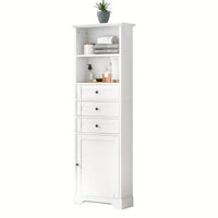 Tall Storage Cabinet With 3 Drawers And Adjustable Shelves For Bathroom, Kitchen And Living Room