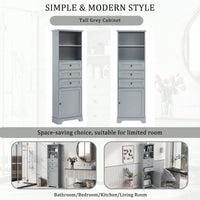 Tall Storage Cabinet With 3 Drawers And Adjustable Shelves For Bathroom, Kitchen And Living Room