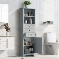 Tall Storage Cabinet With 3 Drawers And Adjustable Shelves For Bathroom, Kitchen And Living Room