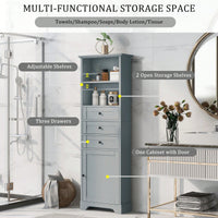 Tall Storage Cabinet With 3 Drawers And Adjustable Shelves For Bathroom, Kitchen And Living Room