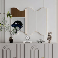 30x35 Inch Wall Mounted Rectangular Mirror Metal Framed Mirror With 2 Wavy Sides