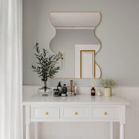 30x35 Inch Wall Mounted Rectangular Mirror Metal Framed Mirror With 2 Wavy Sides