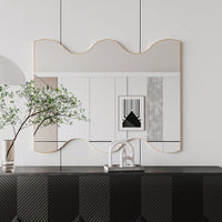 30x35 Inch Wall Mounted Rectangular Mirror Metal Framed Mirror With 2 Wavy Sides